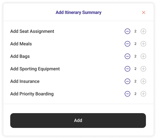 Itinerary summary frame