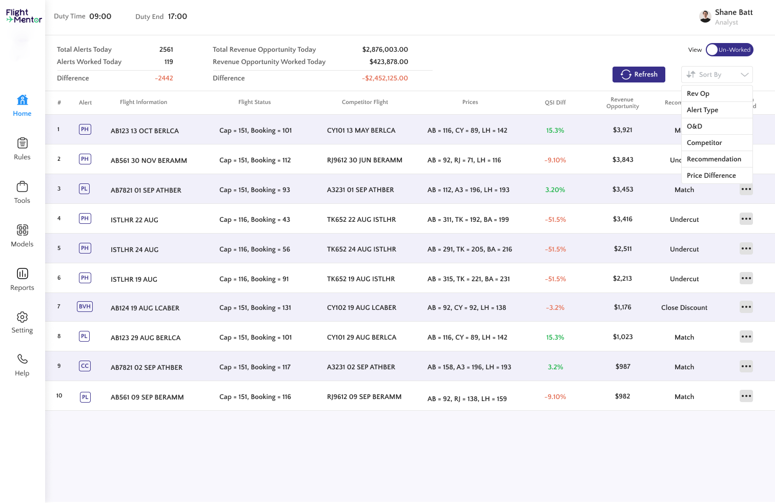 Flight Mentor interface